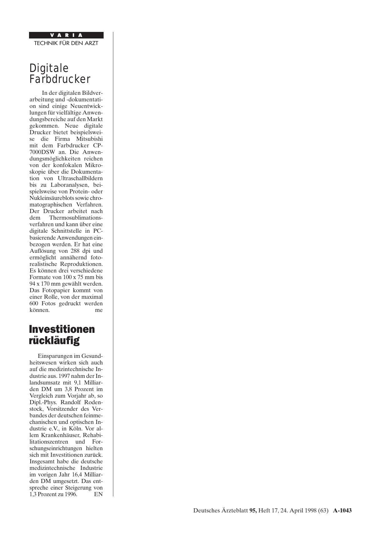 Vorschauseite 1: Investitionen rückläufig