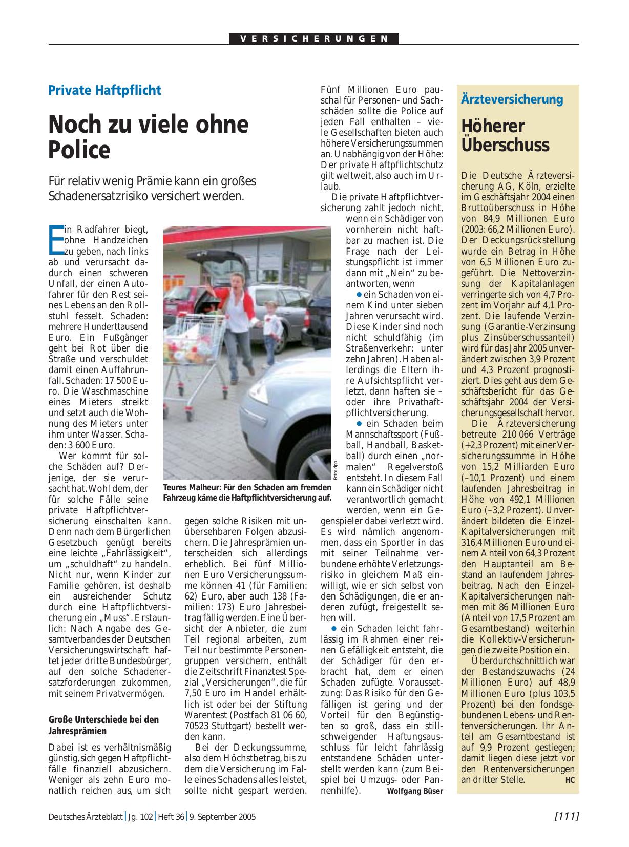 Vorschauseite 1: Ärzteversicherung: Höherer Überschuss