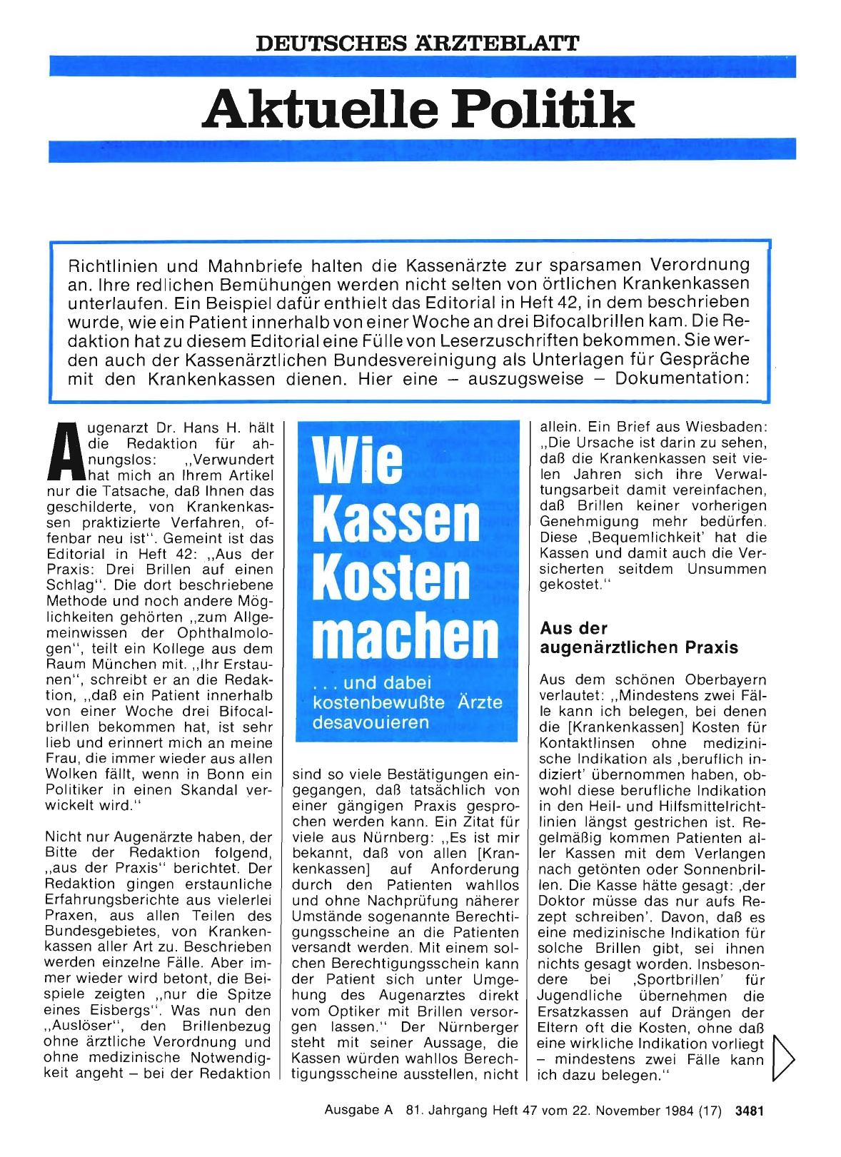 Vorschauseite 1: Wie Kassen Kosten machen. .. und dabei kostenbewußte Ärzte desavouieren
