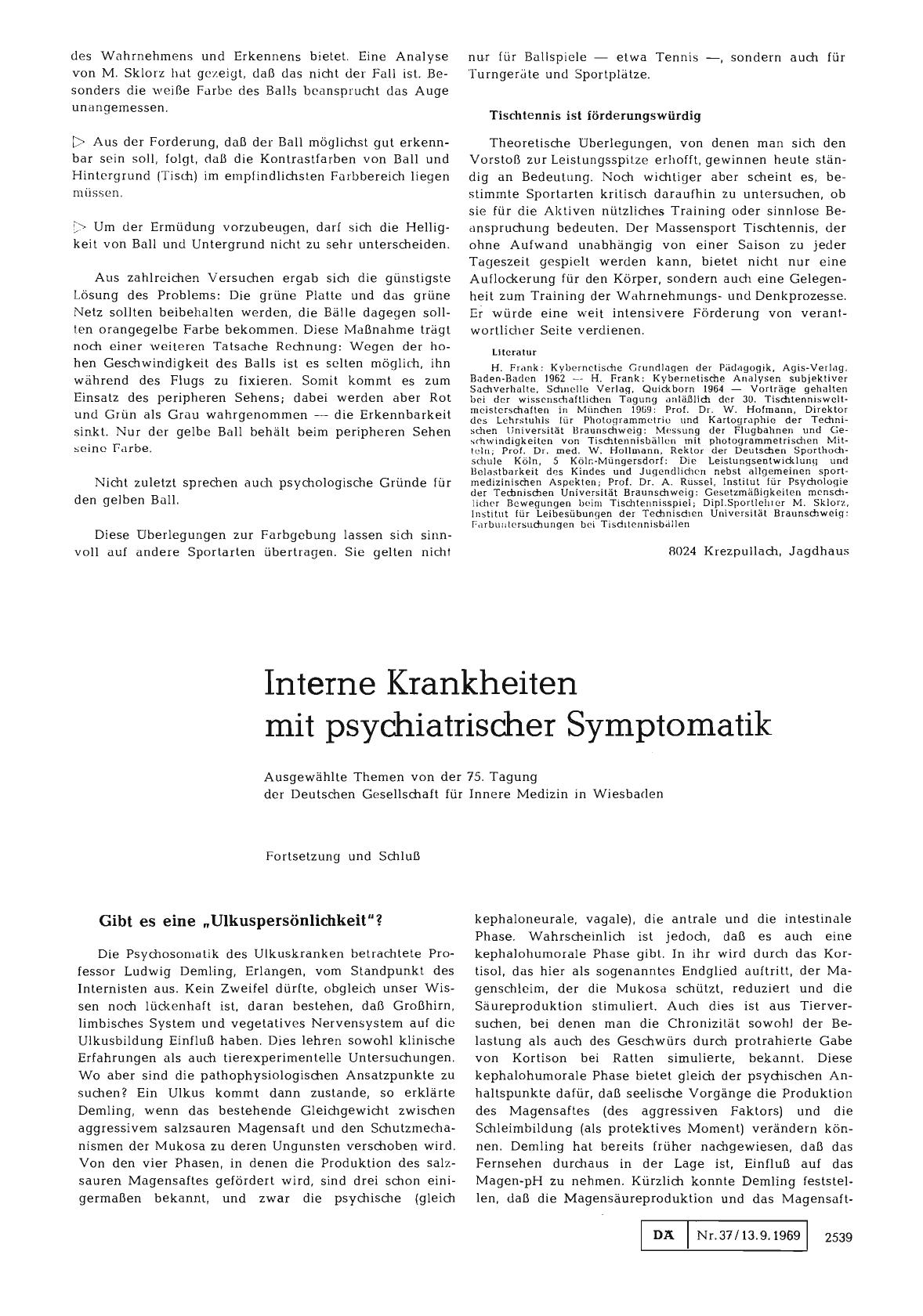 Vorschauseite 1: Interne Krankheiten mit psychiatrischer Symptomatik (Fortsetzung und Schluß)