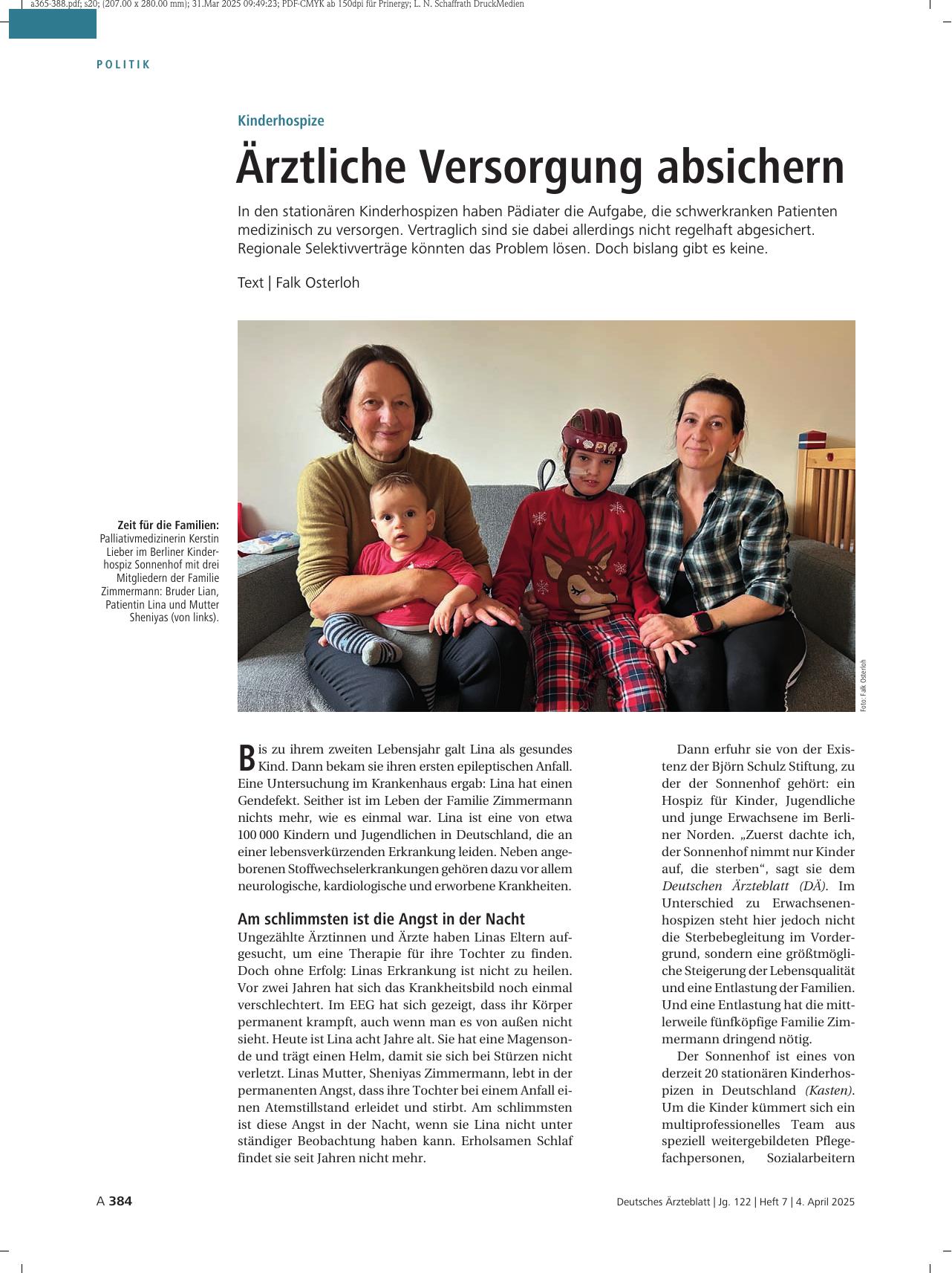 Vorschauseite 1: Kinderhospize: Ärztliche Versorgung absichern