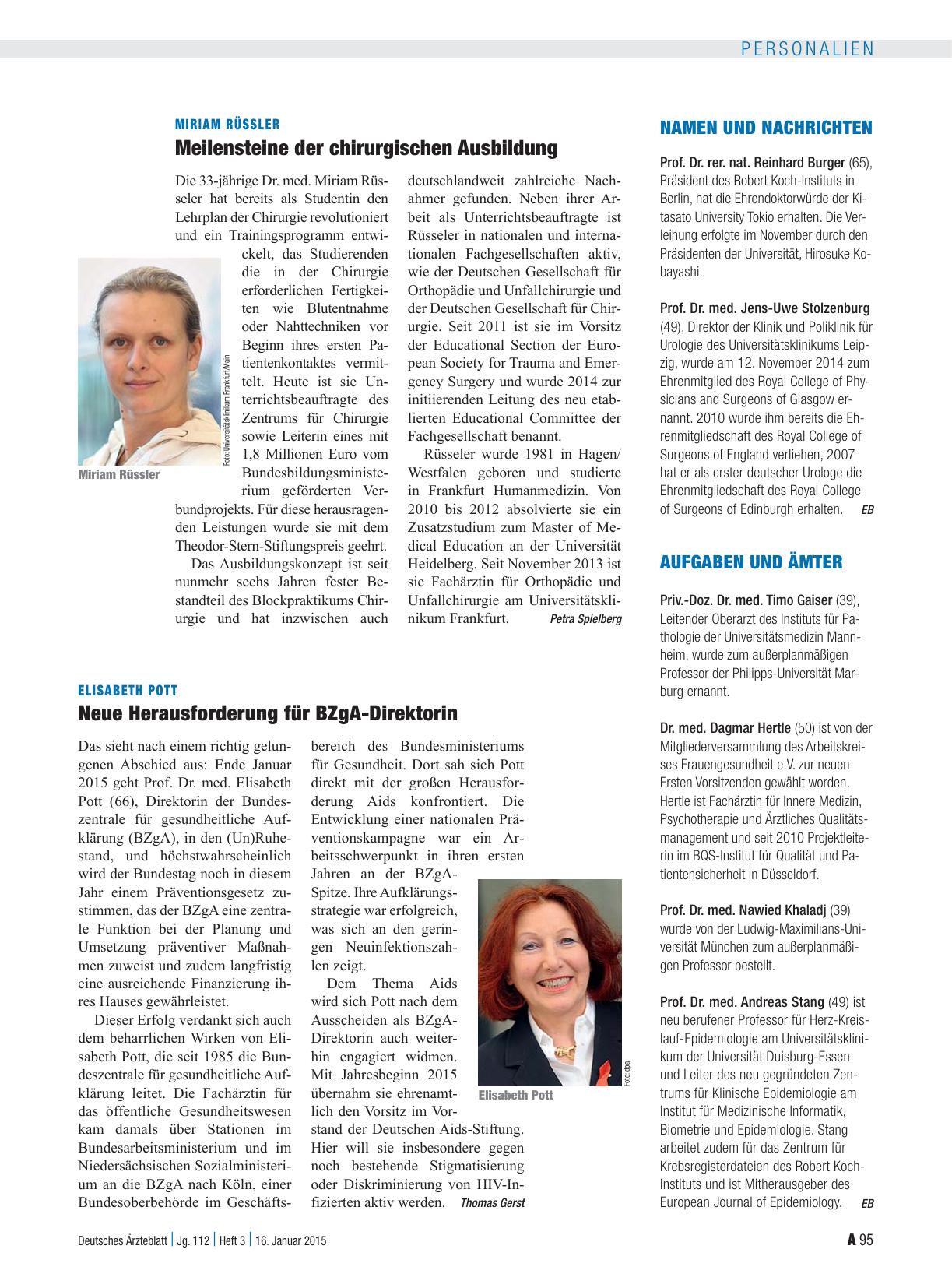 Vorschauseite 1: Elisabeth Pott: Neue Herausforderung für BZgA-Direktorin