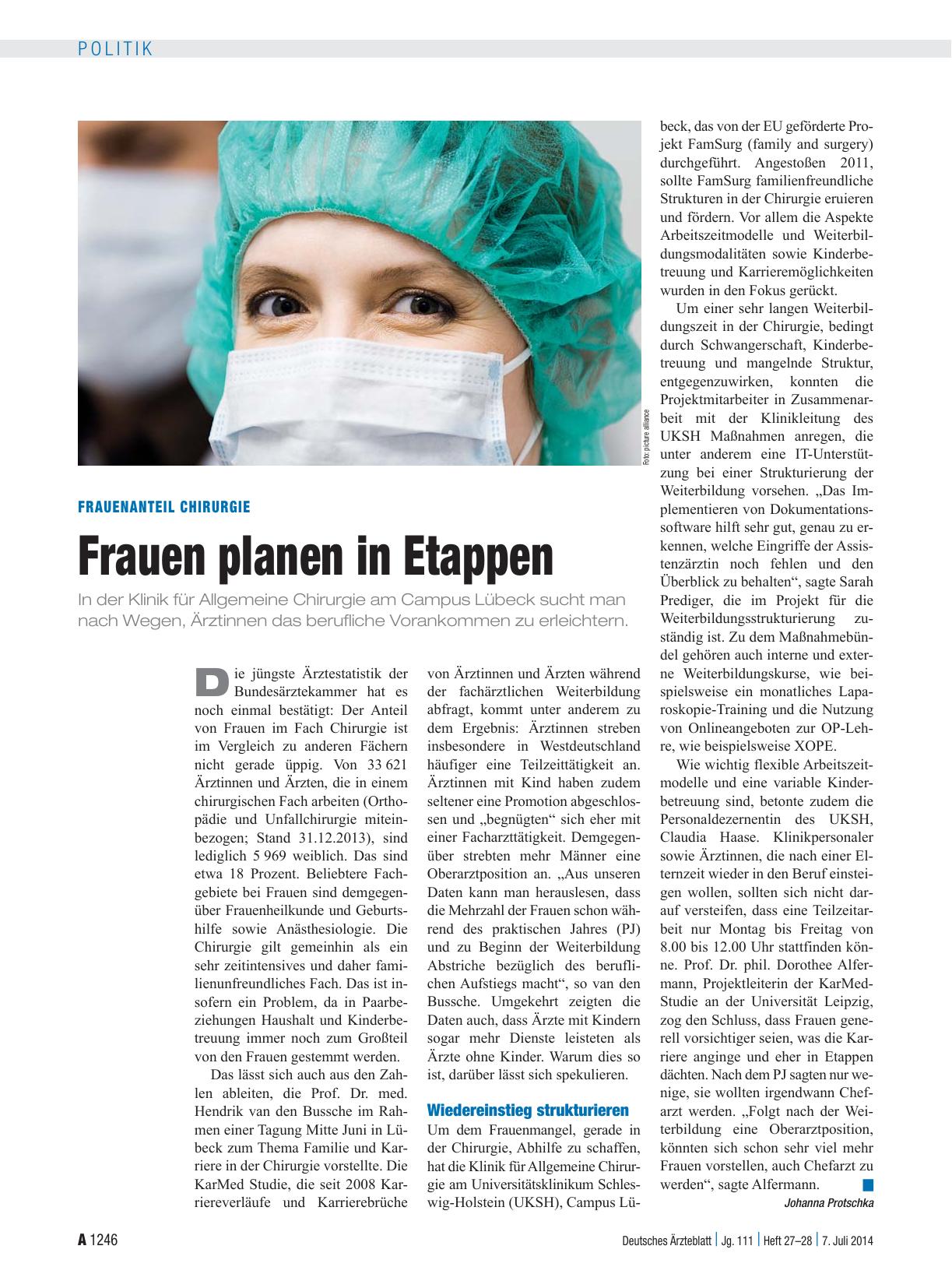 Vorschauseite 1: Frauenanteil Chirurgie: Frauen planen in Etappen