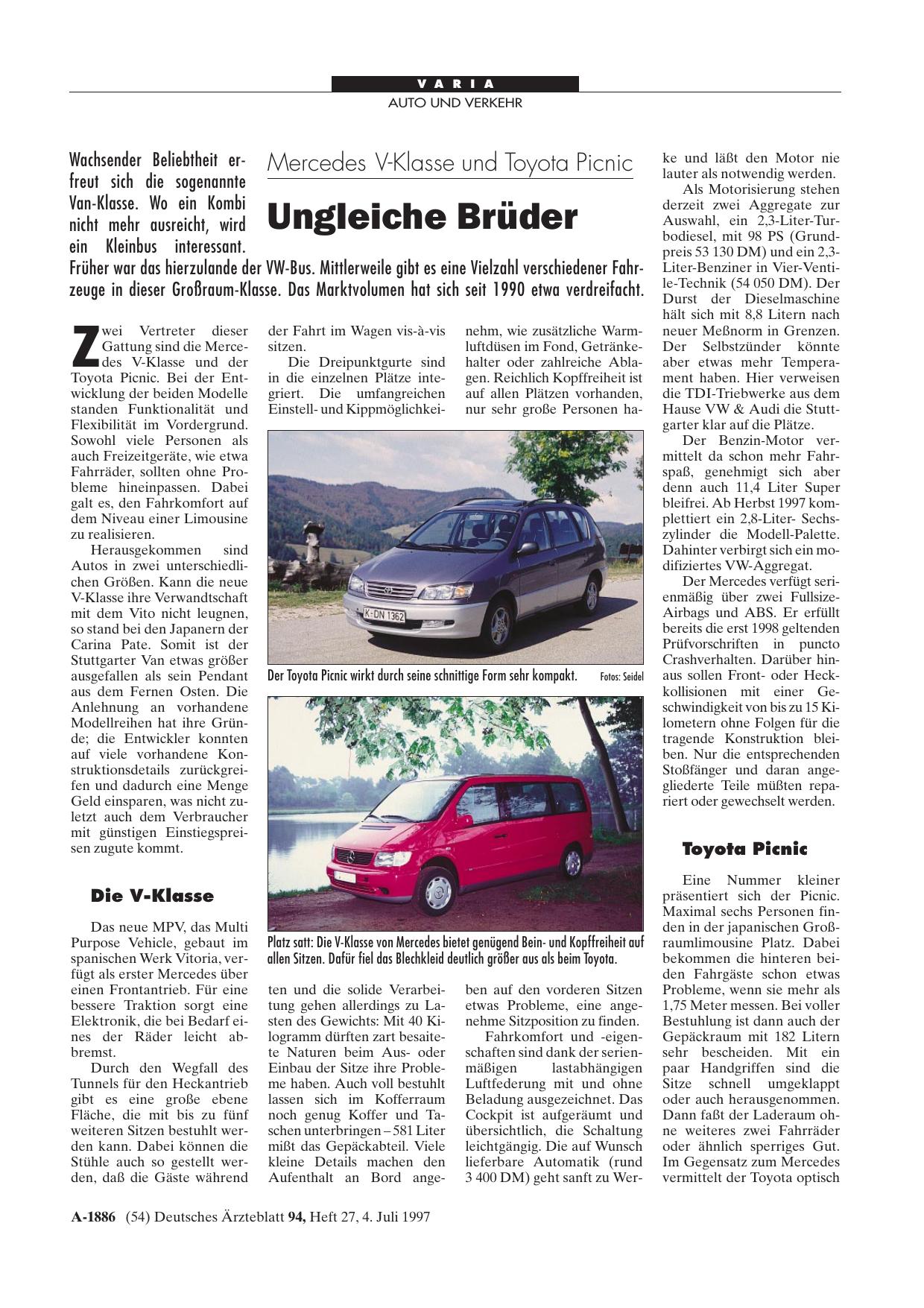 Vorschauseite 1: Mercedes V-Klasse und Toyota Picnic: Ungleiche Brüder