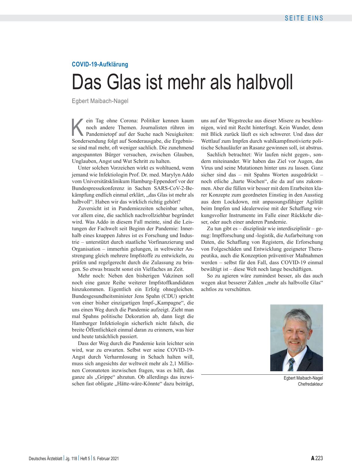 Vorschauseite 1: COVID-19-Aufklärung: Das Glas ist mehr als halbvoll