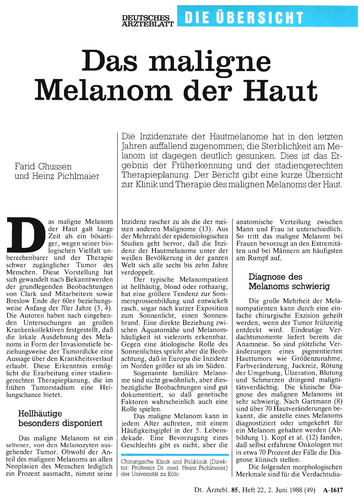 Vorschauseite 1: Das maligne Melanom der Haut