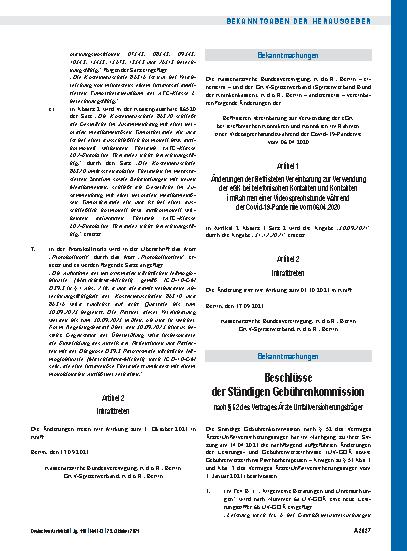 Vorschauseite 1: Beschlüsse der Ständigen Gebührenkommission nach § 52 des Vertrages Ärzte Unfallversicherungsträger