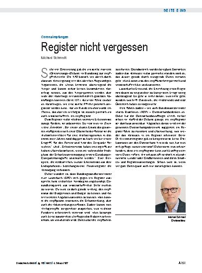 Vorschauseite 1: Coronaimpfungen: Register nicht vergessen