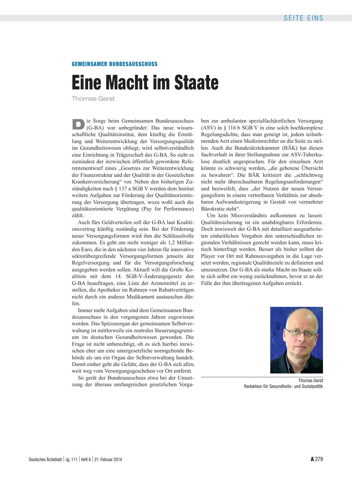 Vorschauseite 1: Gemeinsamer Bundesausschuss: Eine Macht im Staate