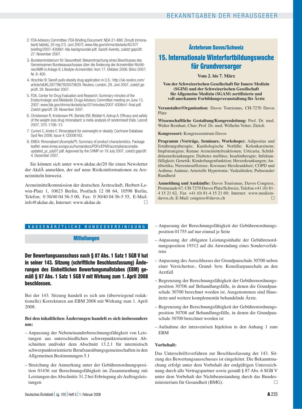 Vorschauseite 1: Der Bewertungsausschuss nach § 87 Abs. 1 Satz 1 SGB V hat in seiner 143. Sitzung (schriftliche Beschlussfassung) Änderungen des Einheitlichen Bewertungsmaßstabes (EBM) gemäß § 87…