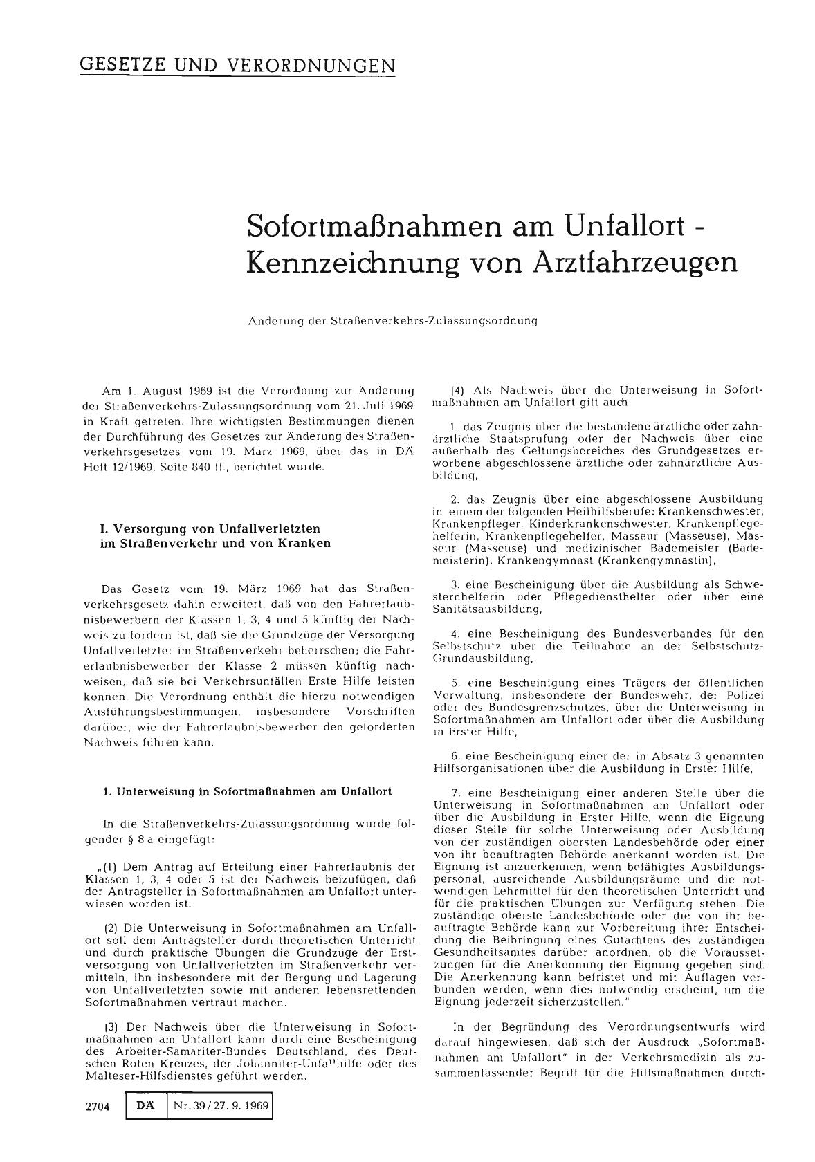 Vorschauseite 1: Sofortmaßnahmen am Unfallort - Kennzeichnung von Arztfahrzeugen