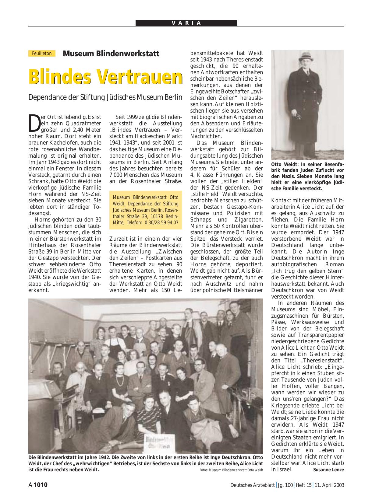 Vorschauseite 1: Museum Blindenwerkstatt: Blindes Vertrauen