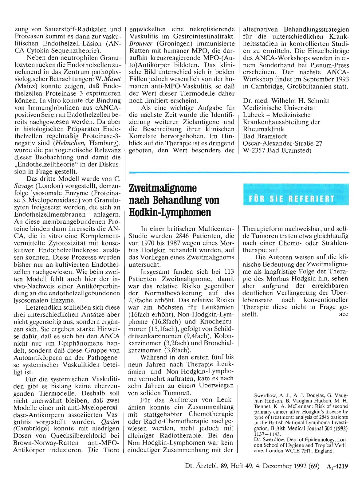 Vorschauseite 1: Zweitmalignome nach Behandlung von Hodkin-Ltymphomen