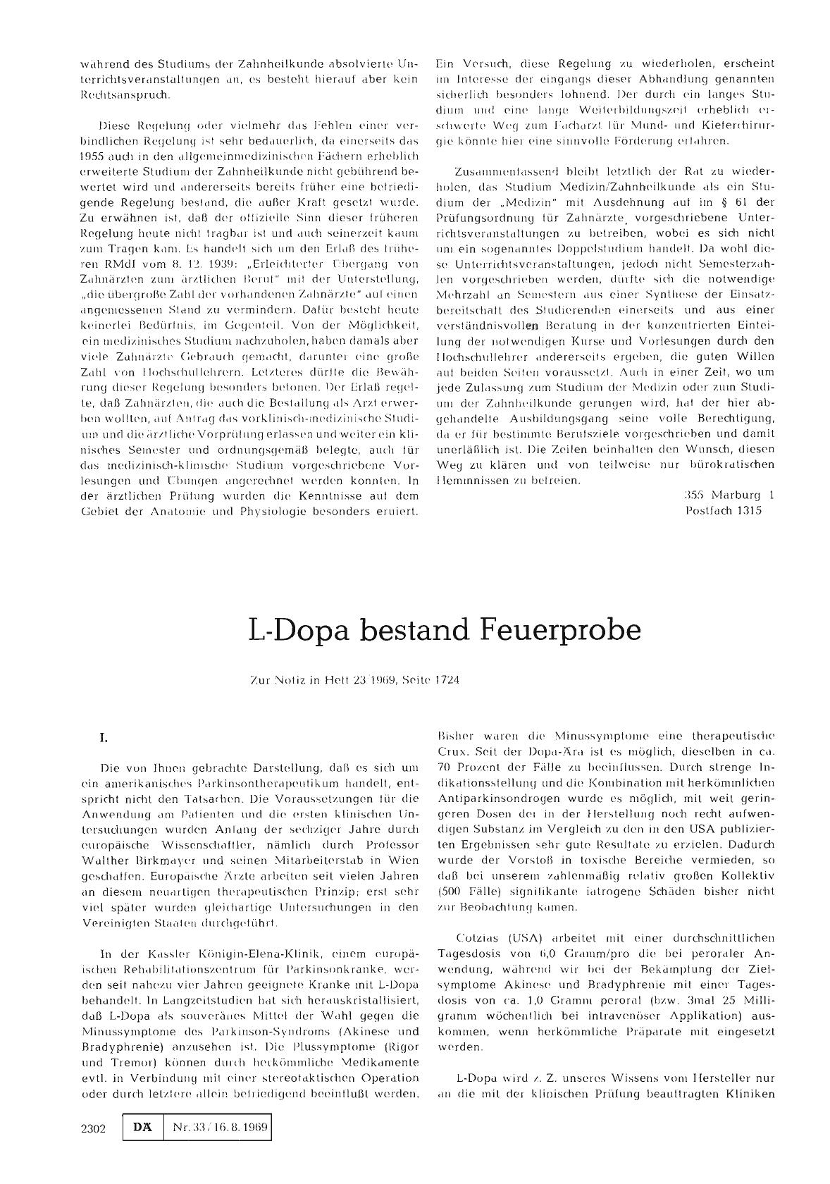 Vorschauseite 1: L-Dopa bestand Feuerprobe: I.