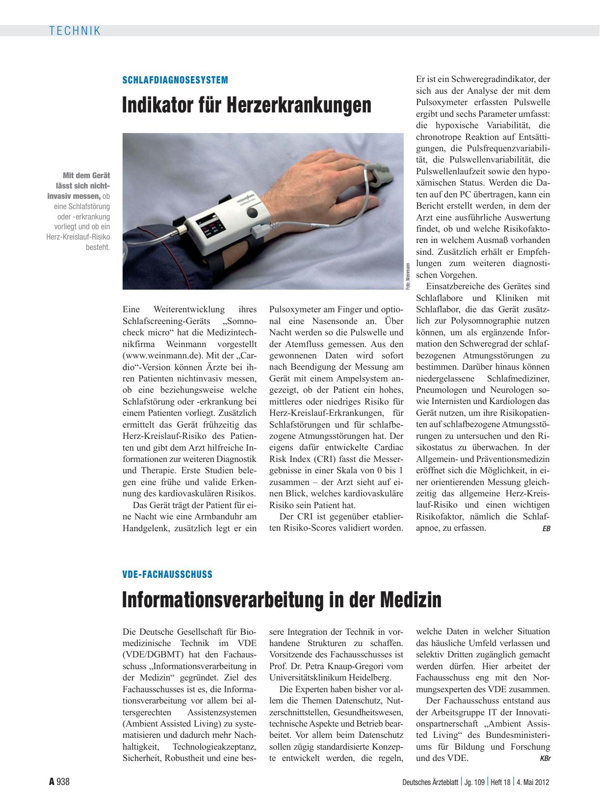 Vorschauseite 1: Schlafdiagnosesystem: Indikator für Herzerkrankungen