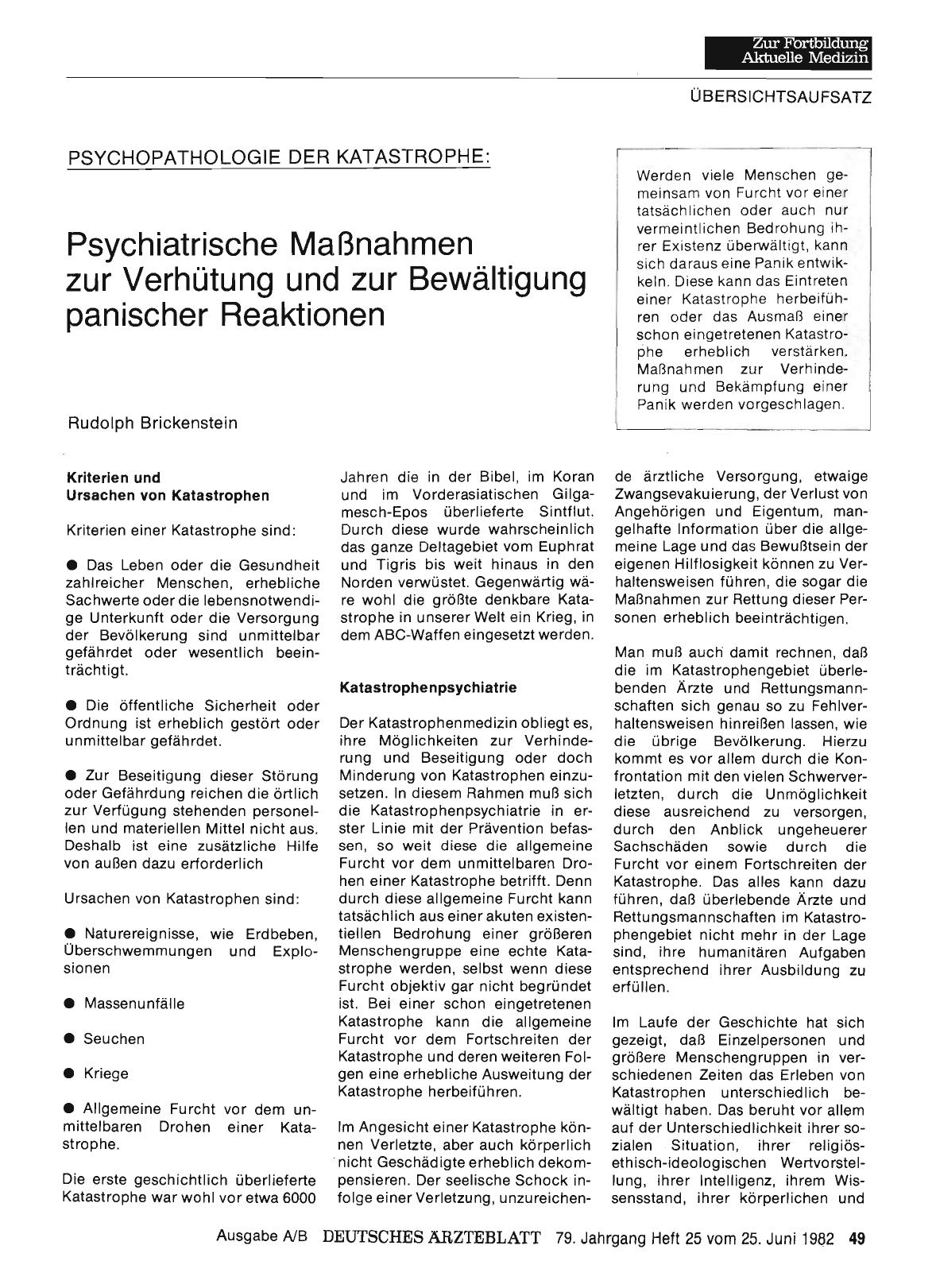 Vorschauseite 1: Psychiatrische Maßnahmen zur Verhütung und zur Bewältigung panischer Reaktionen