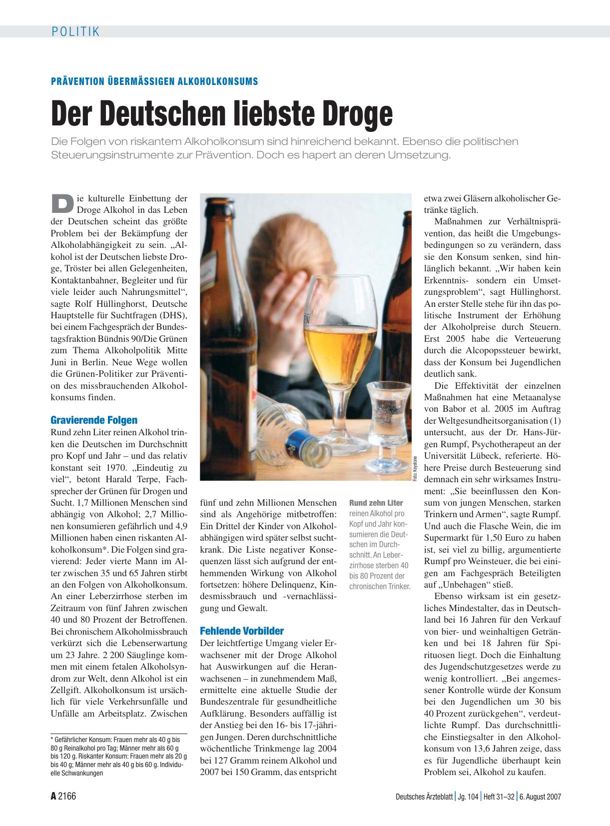 Vorschauseite 1: Prävention übermässigen Alkoholkonsums: Der Deutschen liebste Droge