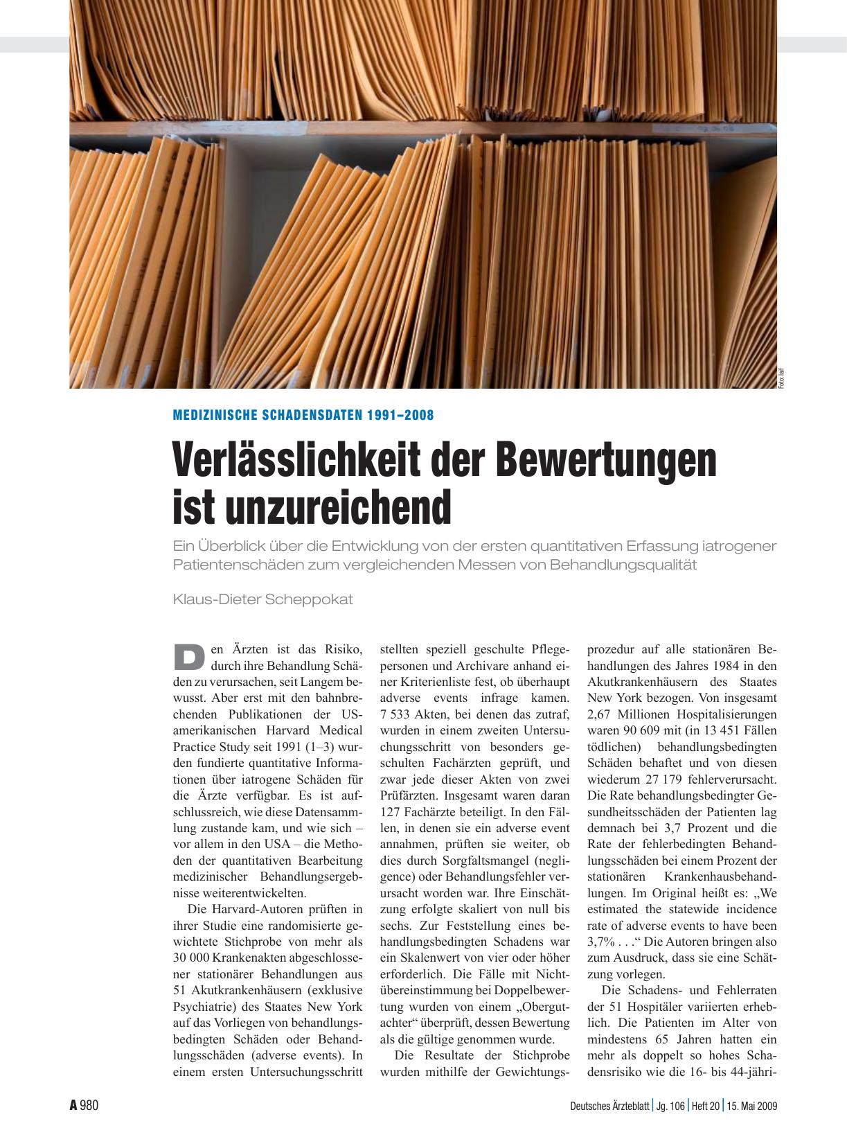 Vorschauseite 1: Medizinische Schadensdaten 1991 – 2008: Verlässlichkeit der Bewertungen ist unzureichend