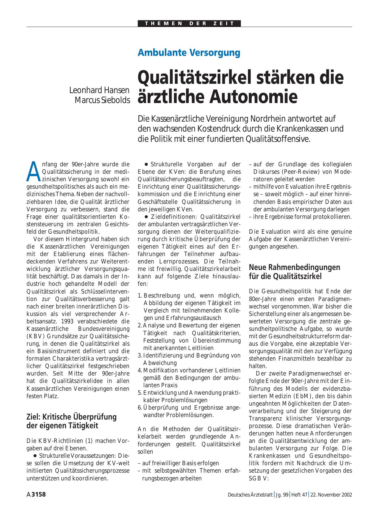 Vorschauseite 1: Ambulante Versorgung: Qualitätszirkel stärken die ärztliche Autonomie