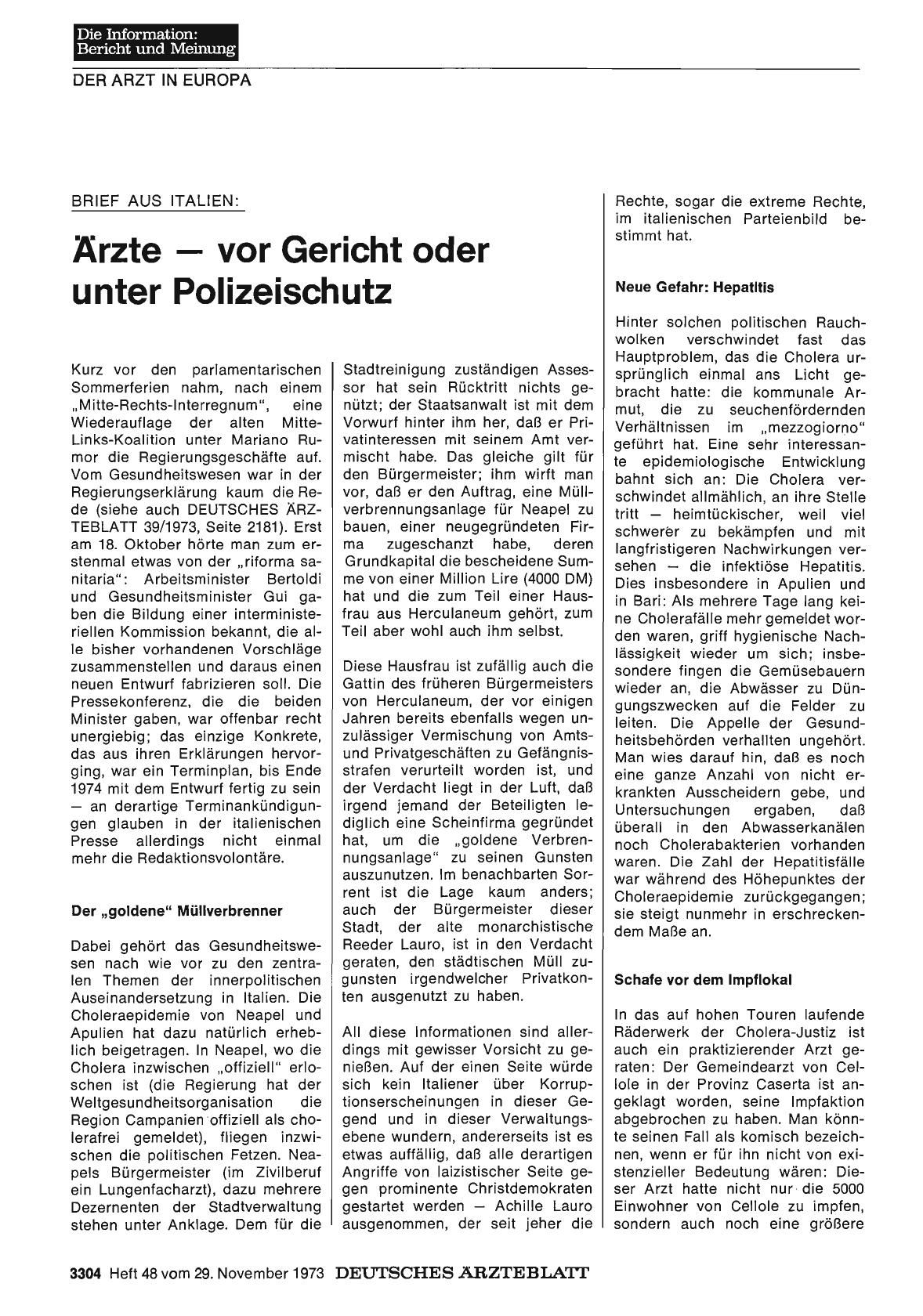 Vorschauseite 1: BRIEF AUS ITALIEN: Ärzte vor Gericht oder unter Polizeischutz
