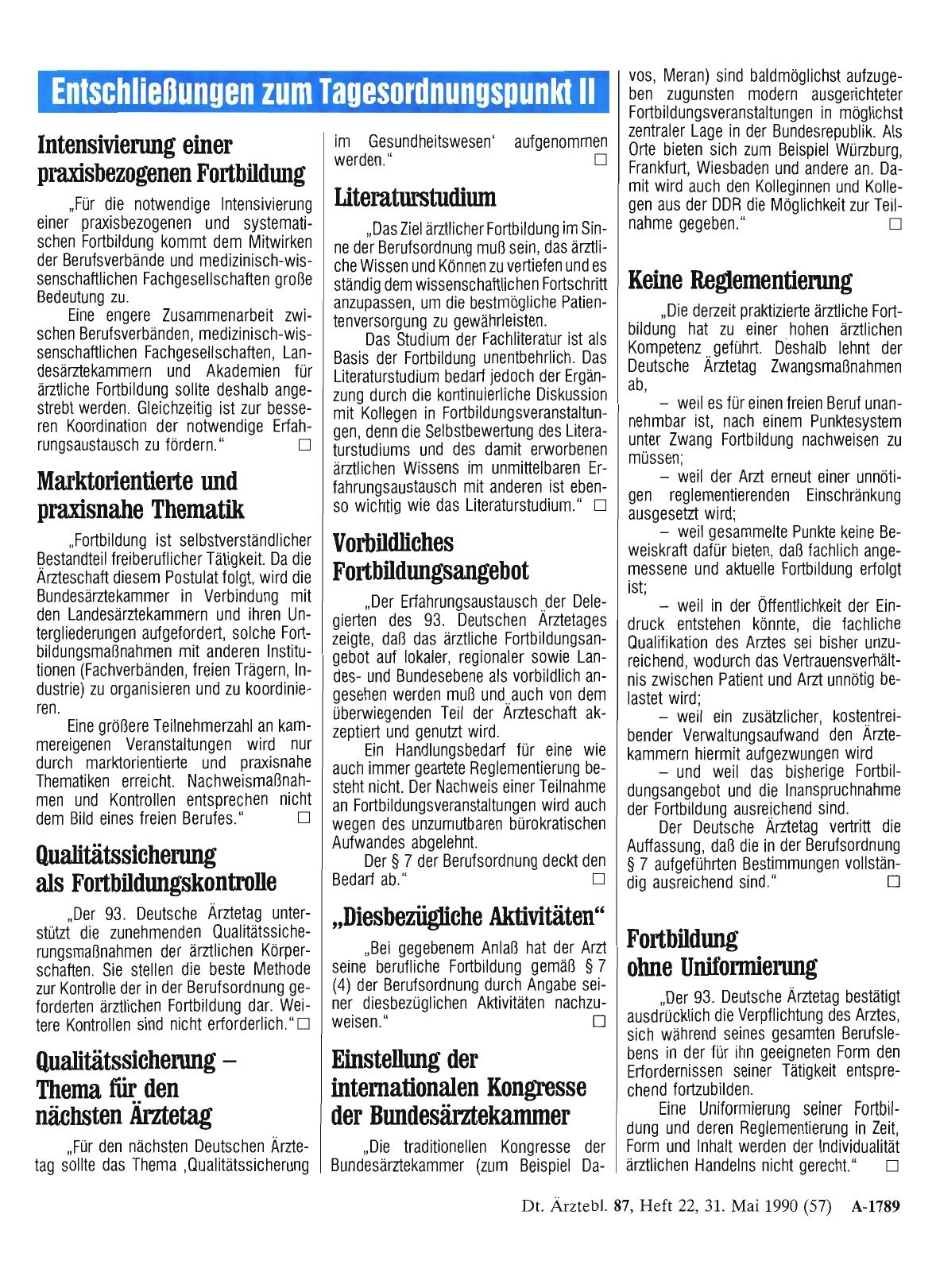 Vorschauseite 1: Entschließungen zum Tagesordnungspunkt II