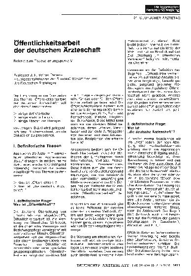 Vorschauseite 1: Öffentlichkeitsarbeit der deutschen Ärzteschaft: Referat zum Tagesordnungspunkt VII