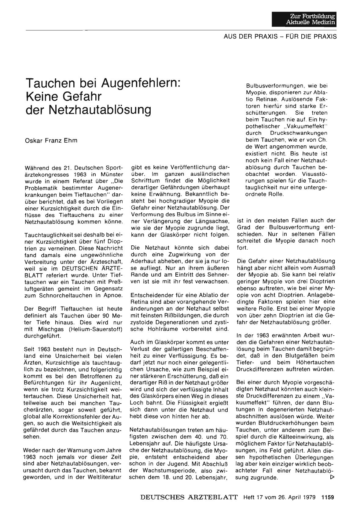 Vorschauseite 1: Tauchen bei Augenfehlern: Keine Gefahr der Netzhautablösung