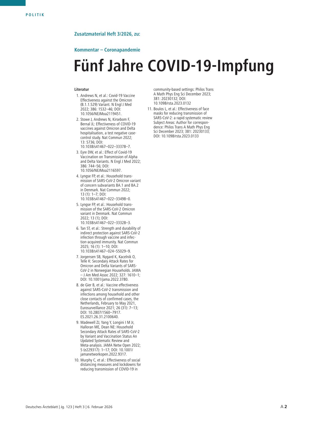 Vorschauseite 2: Kommentar von Prof. Dr. med. Klaus Überla: Coronapandemie — Fünf Jahre COVID-19-Impfung
