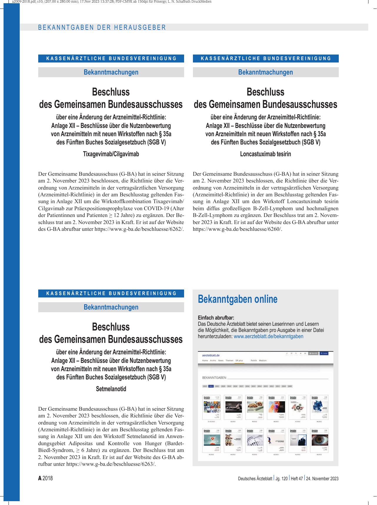 Vorschauseite 1: Beschluss des Gemeinsamen Bundesausschusses über eine Änderung der Arzneimittel-Richtlinie: Setmelanotid