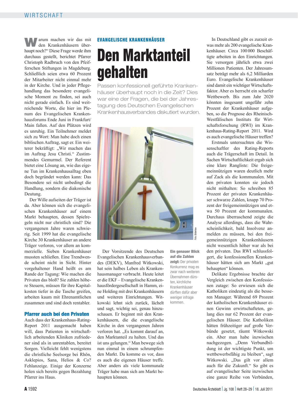Vorschauseite 1: Evangelische Krankenhäuser: Den Marktanteil gehalten