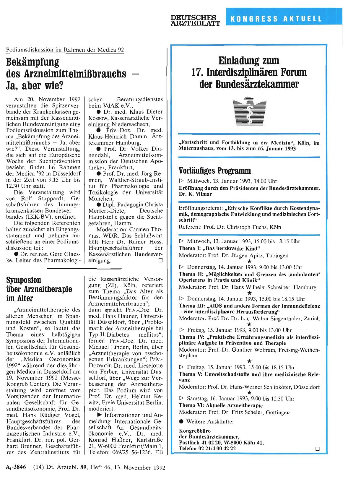 Vorschauseite 1: Symposion über Arzneitherapie im Alter