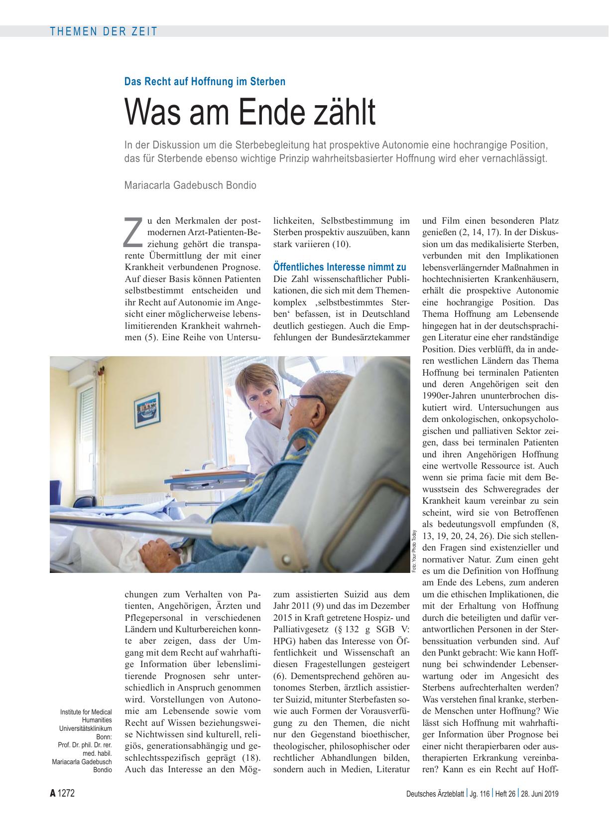 Vorschauseite 1: Das Recht auf Hoffnung im Sterben: Was am Ende zählt