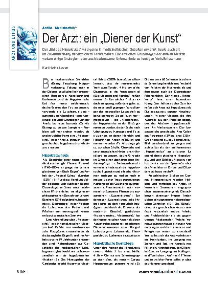 Vorschauseite 1: Antike „Medizinethik“: Der Arzt – ein „Diener der Kunst“