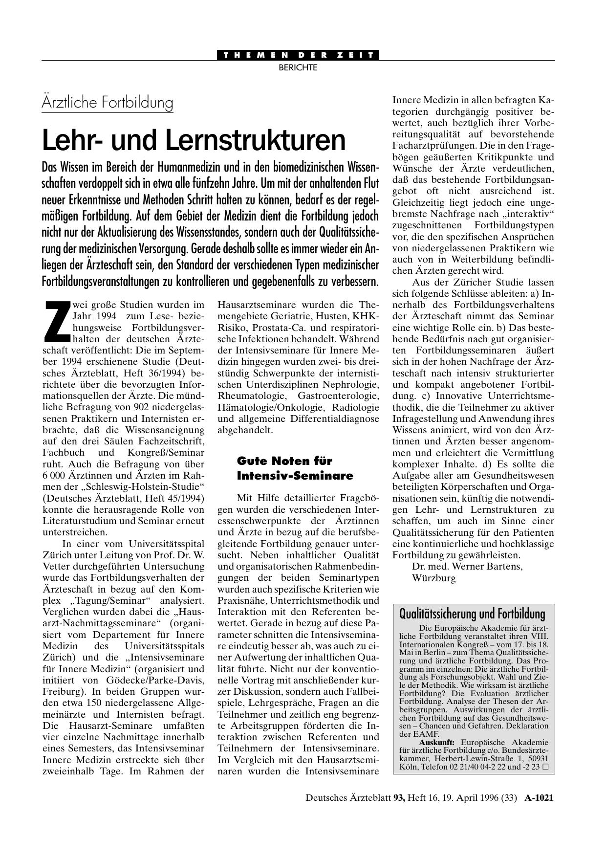 Vorschauseite 1: Qualitätssicherung und Fortbildung