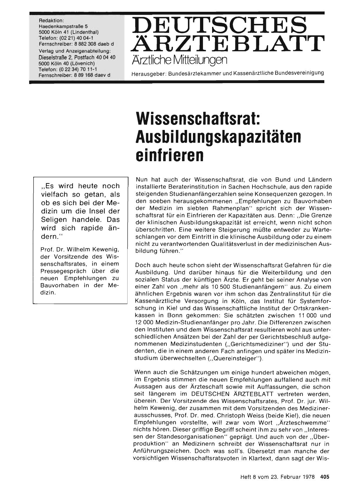 Vorschauseite 1: Wissenschaftsrat: Ausbildungskapazitäten einfrieren