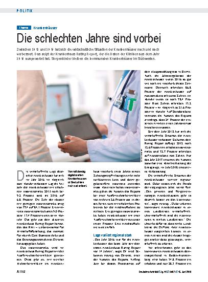 Vorschauseite 1: Krankenhäuser: Die schlechten Jahre sind vorbei