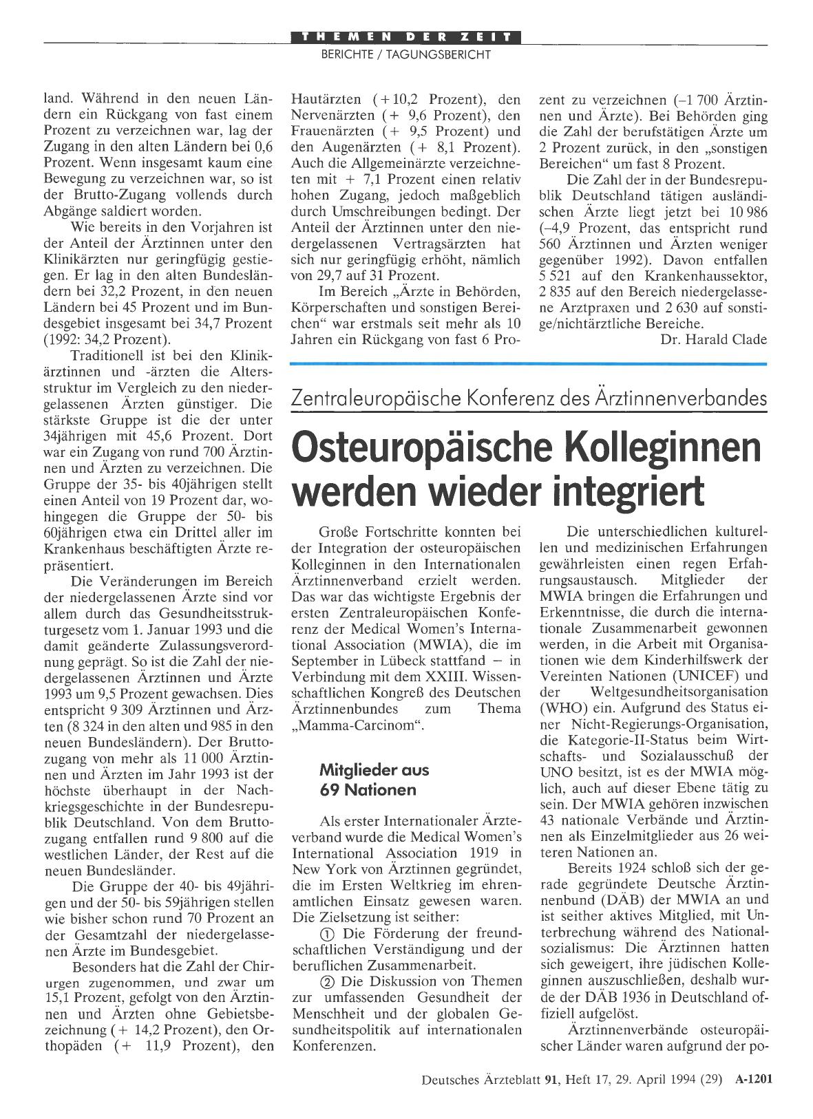 Vorschauseite 1: Zentraleuropäische Konferenz des Ärztinnenverbandes: Osteuropäische Kolleginnen werden wieder integriert