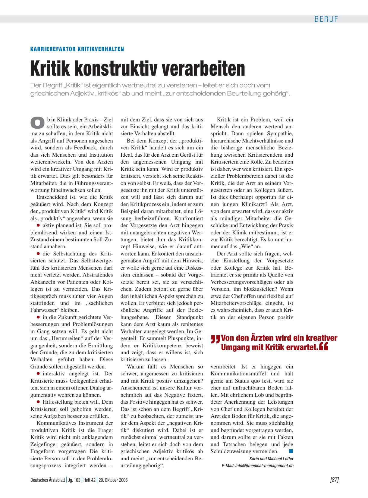Vorschauseite 1: Karrierefaktor Kritikverhalten: Kritik konstruktiv verarbeiten