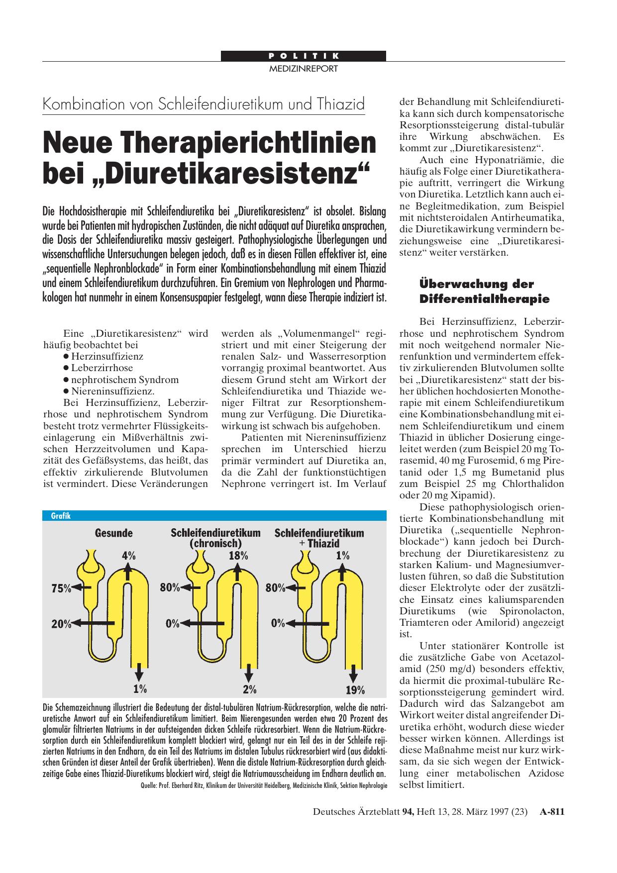 Vorschauseite 1: Kombination von Schleifendiuretikum und Thiazid: Neue Therapierichtlinien bei „Diuretikaresistenz“