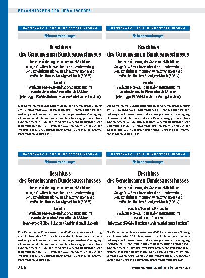 Vorschauseite 1: Beschluss des Gemeinsamen Bundesausschusses über eine Änderung der Arzneimittel-Richtlinie: Ivacaftor (Zystische Fibrose, Kombinationsbehandlung mit Ivacaftor/Tezacaftor/Elexacaft…