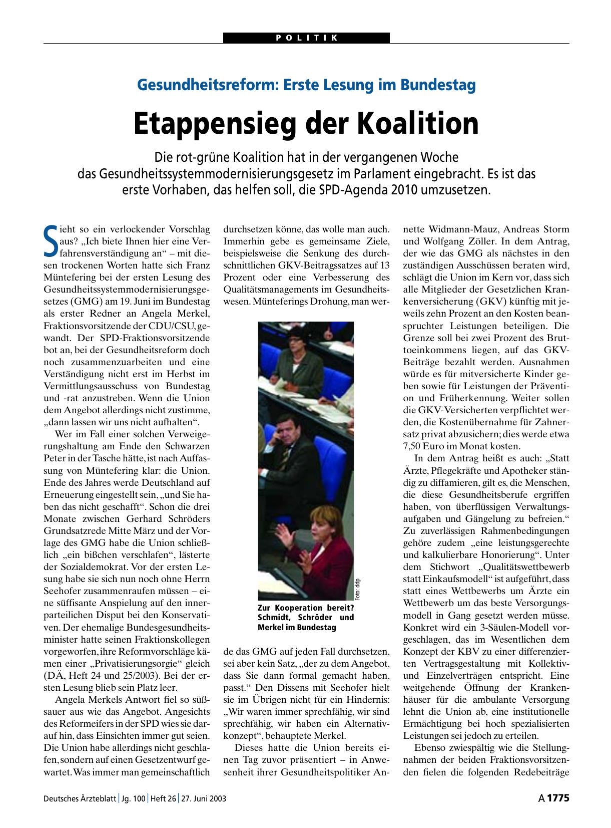 Vorschauseite 1: Gesundheitsreform: Erste Lesung im Bundestag – Etappensieg der Koalition