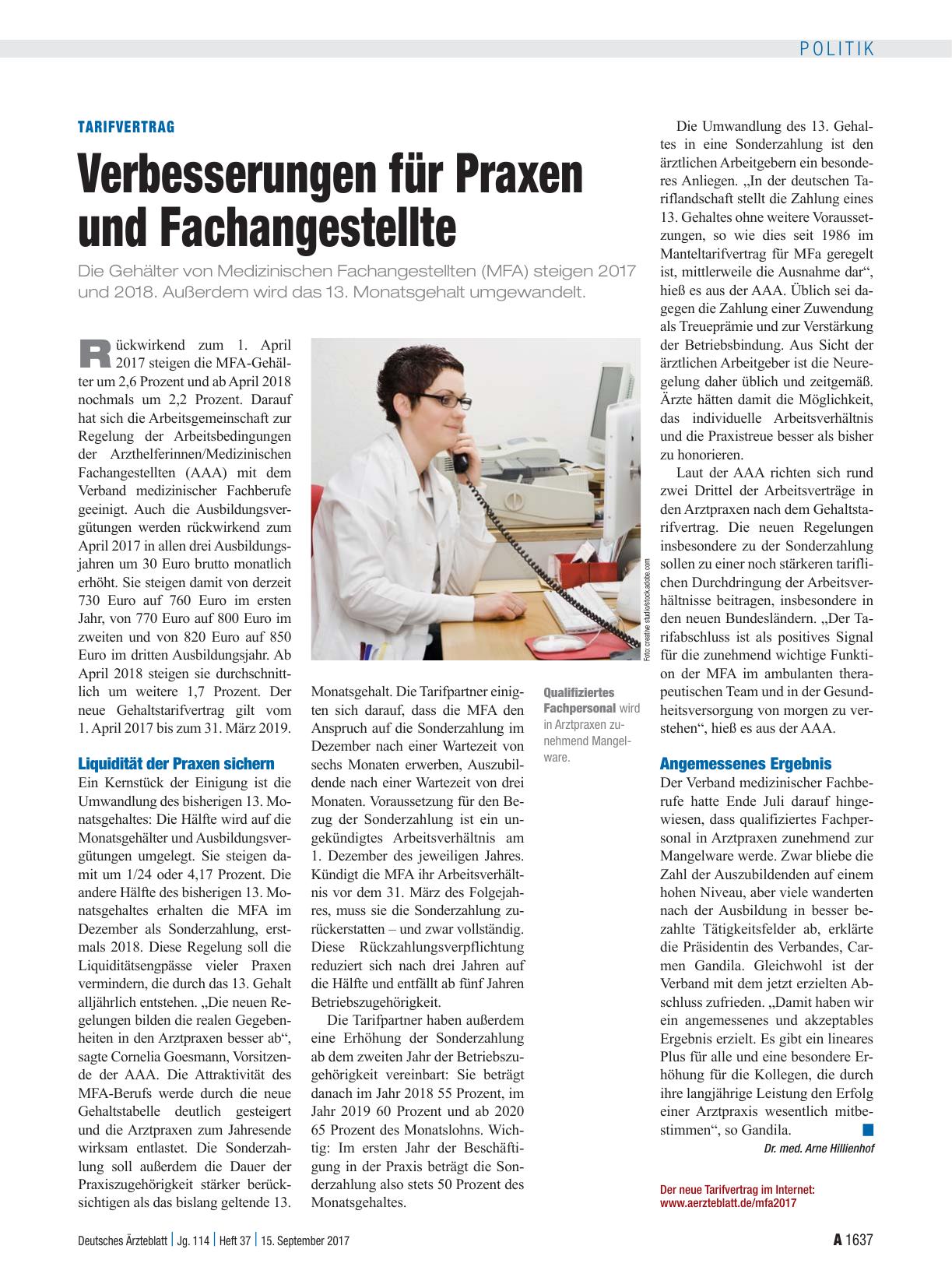 Vorschauseite 1: Tarifvertrag: Verbesserungen für Praxen und Fachangestellte