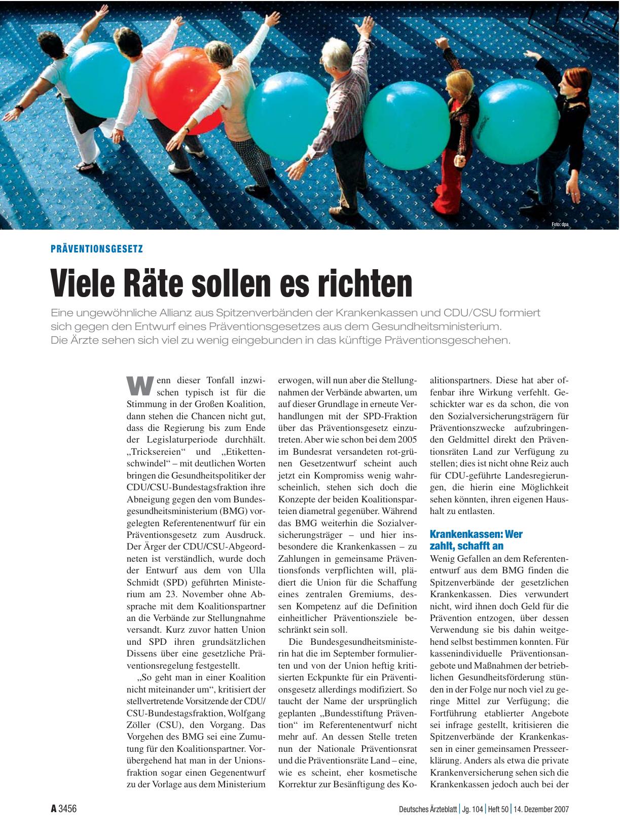 Vorschauseite 1: Präventionsgesetz: Viele Räte sollen es richten