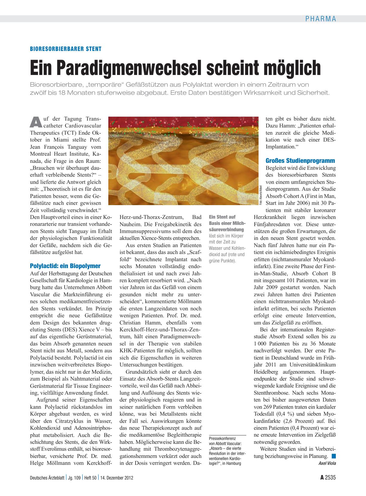 Vorschauseite 1: Bioresorbierbarer Stent: Ein Paradigmenwechsel scheint möglich