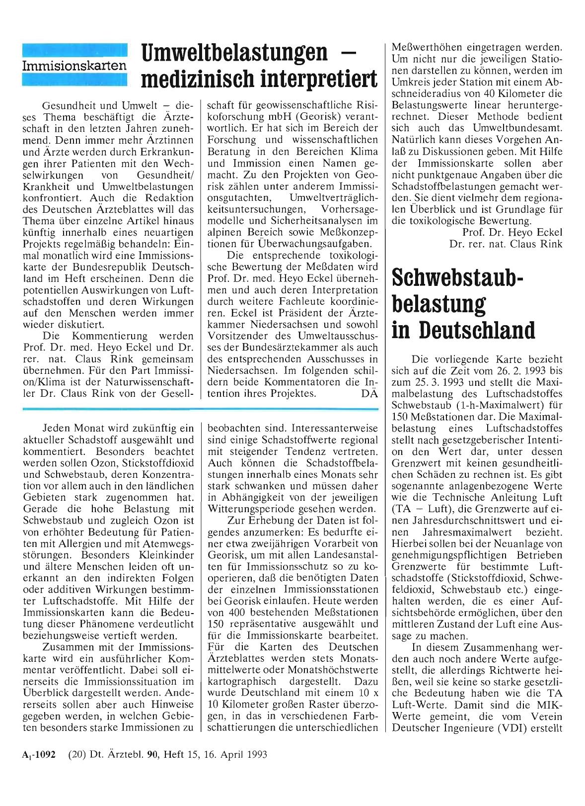 Vorschauseite 1: Schwebstaubbelastung in Deutschland