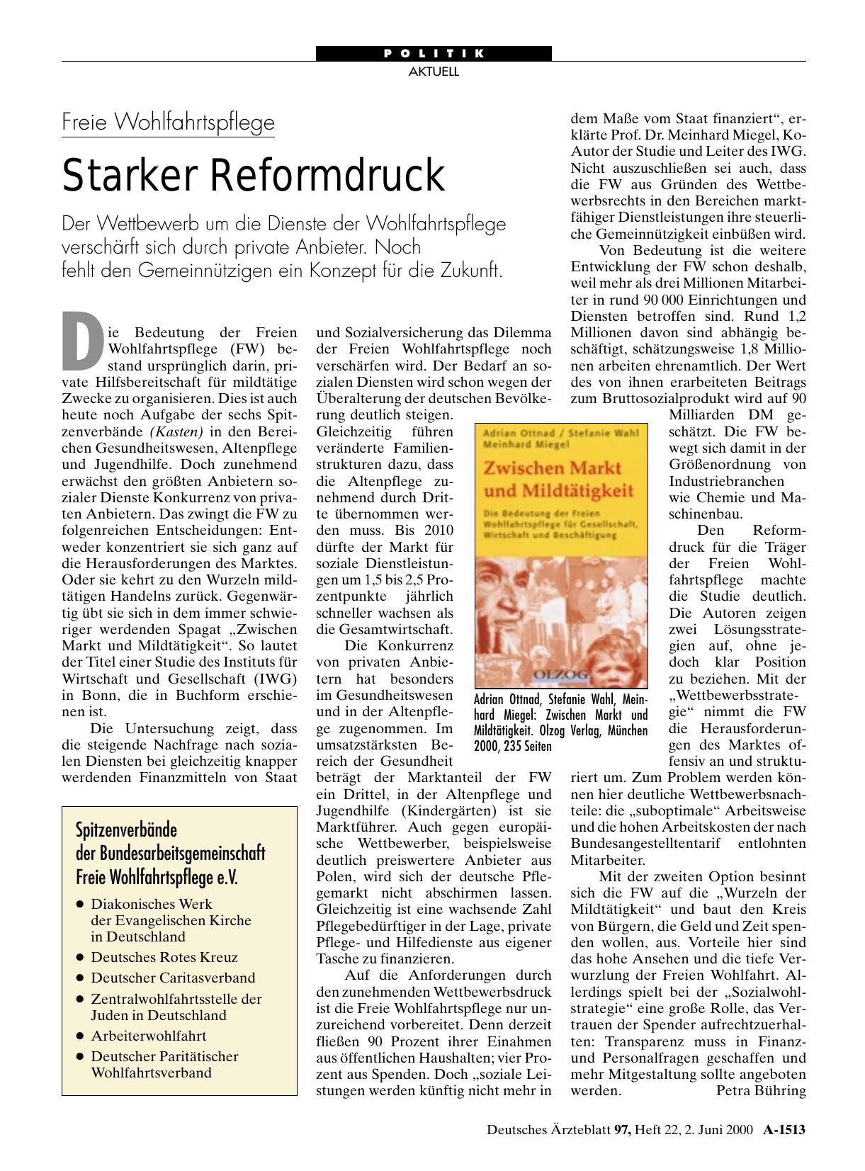 Vorschauseite 1: Freie Wohlfahrtspflege: Starker Reformdruck