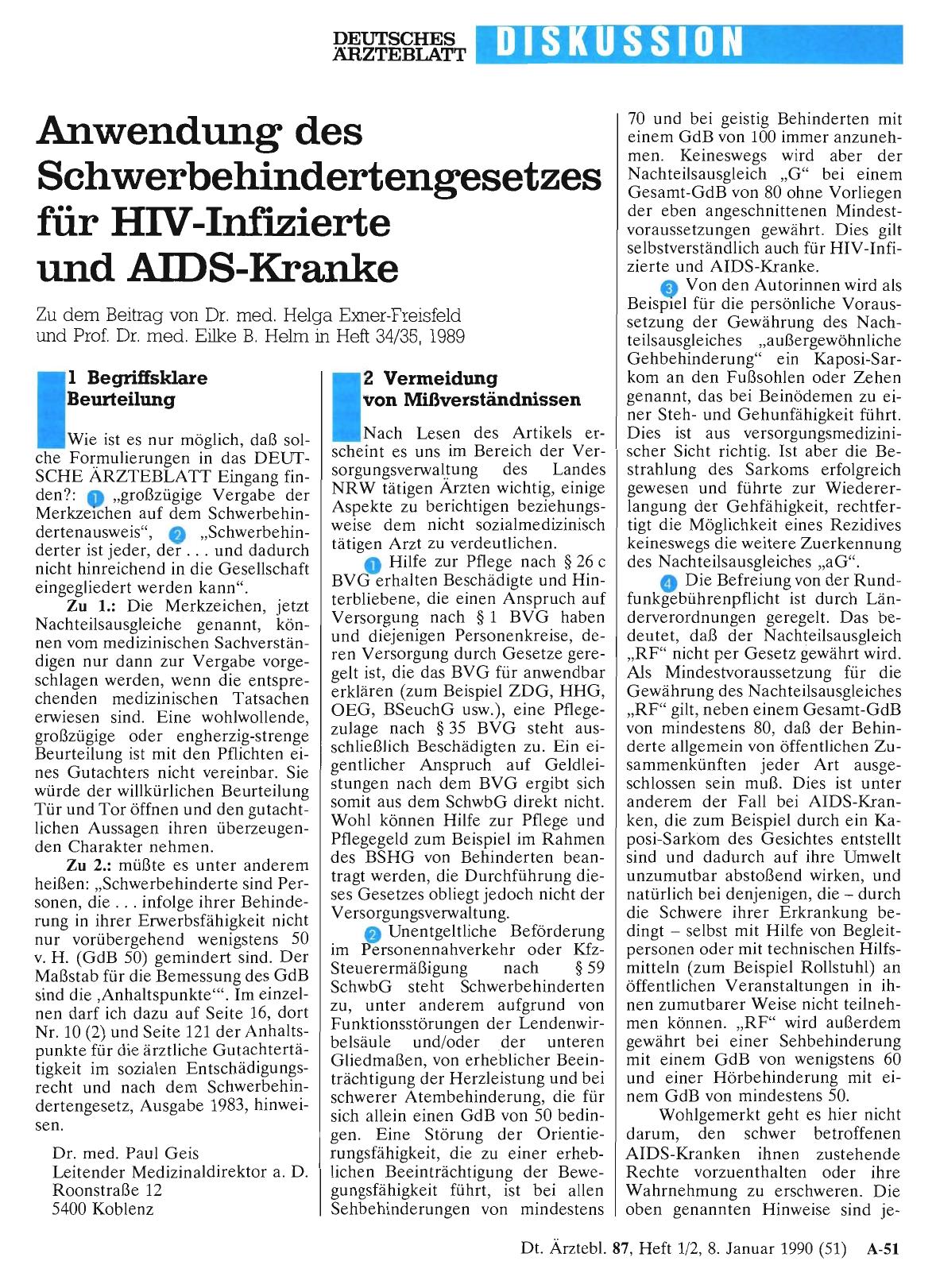 Vorschauseite 1: Anwendung des Schwerbehindertengesetzes für HIV-Infizierte und AIDS-Kranke: 1 Begriffsklare Beurteilung