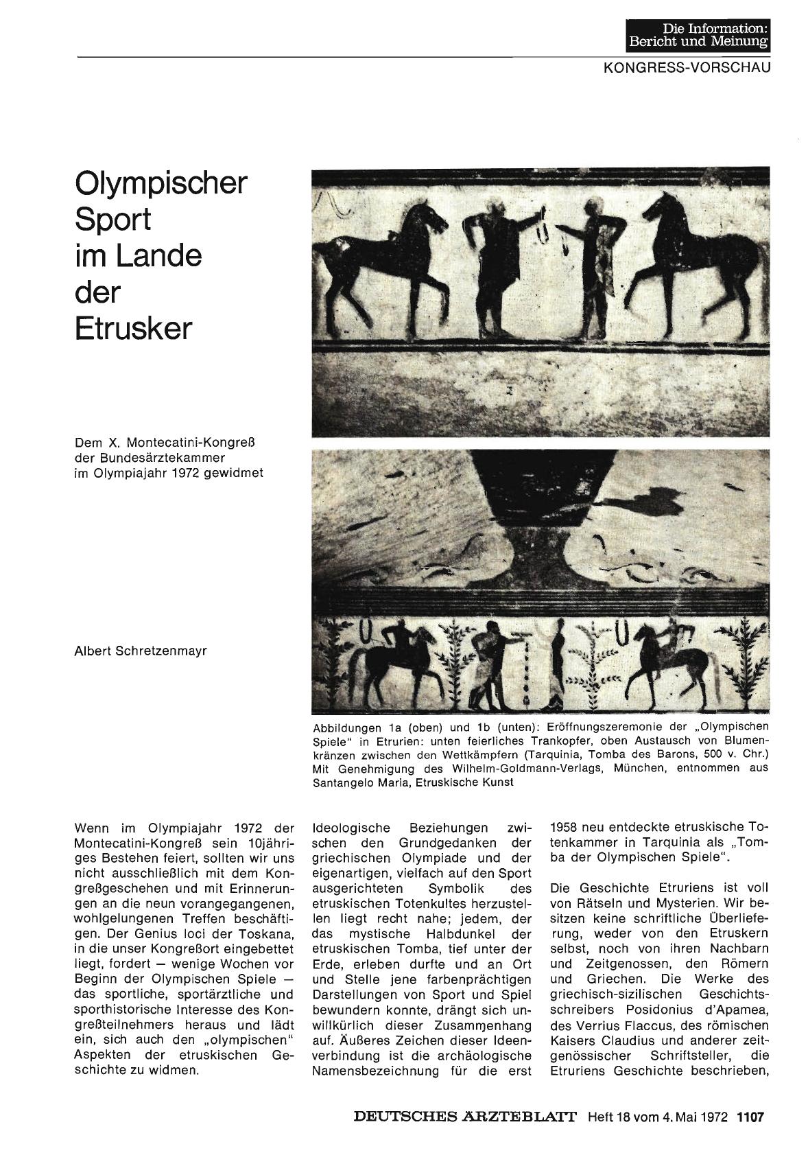Vorschauseite 1: Olympischer Sport im Lande der Etrusker: Dem X. Montecatini-Kongreß der Bundesärztekammer im Olympiajahr 1972 gewidmet