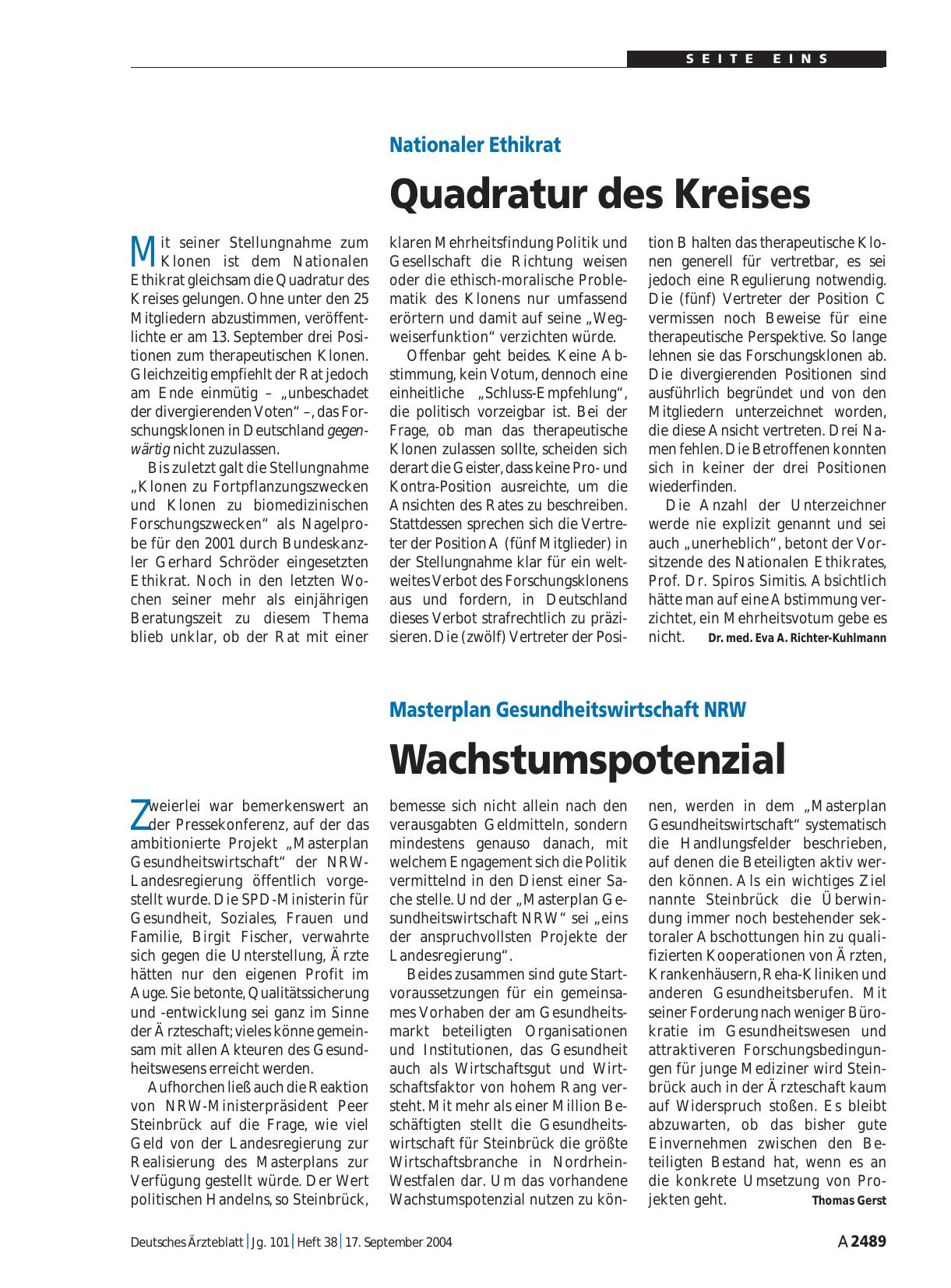 Vorschauseite 1: Masterplan Gesundheitswirtschaft NRW: Wachstumspotenzial