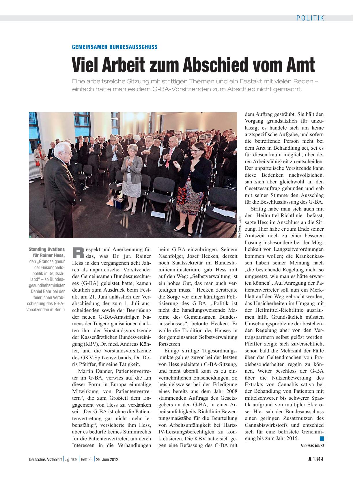 Vorschauseite 1: Gemeinsamer Bundesausschuss: Viel Arbeit zum Abschied vom Amt